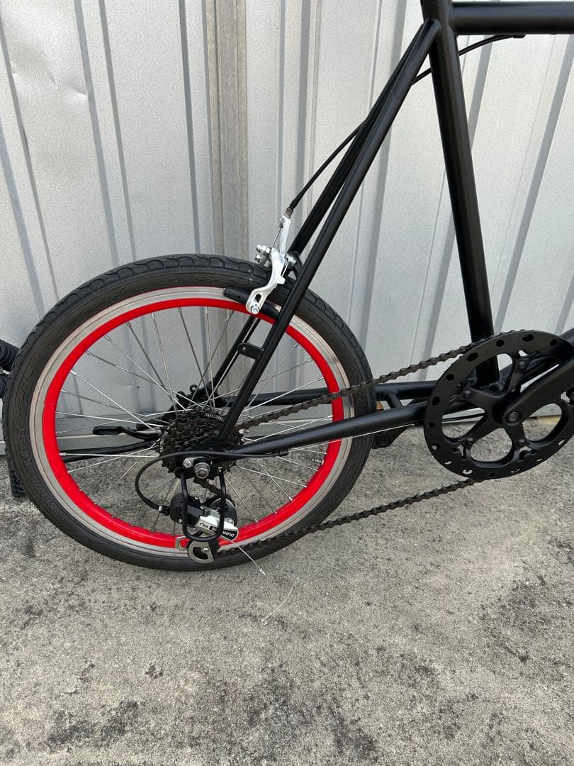 ミニベロ 自転車 マットブラック赤ハンドル整備済