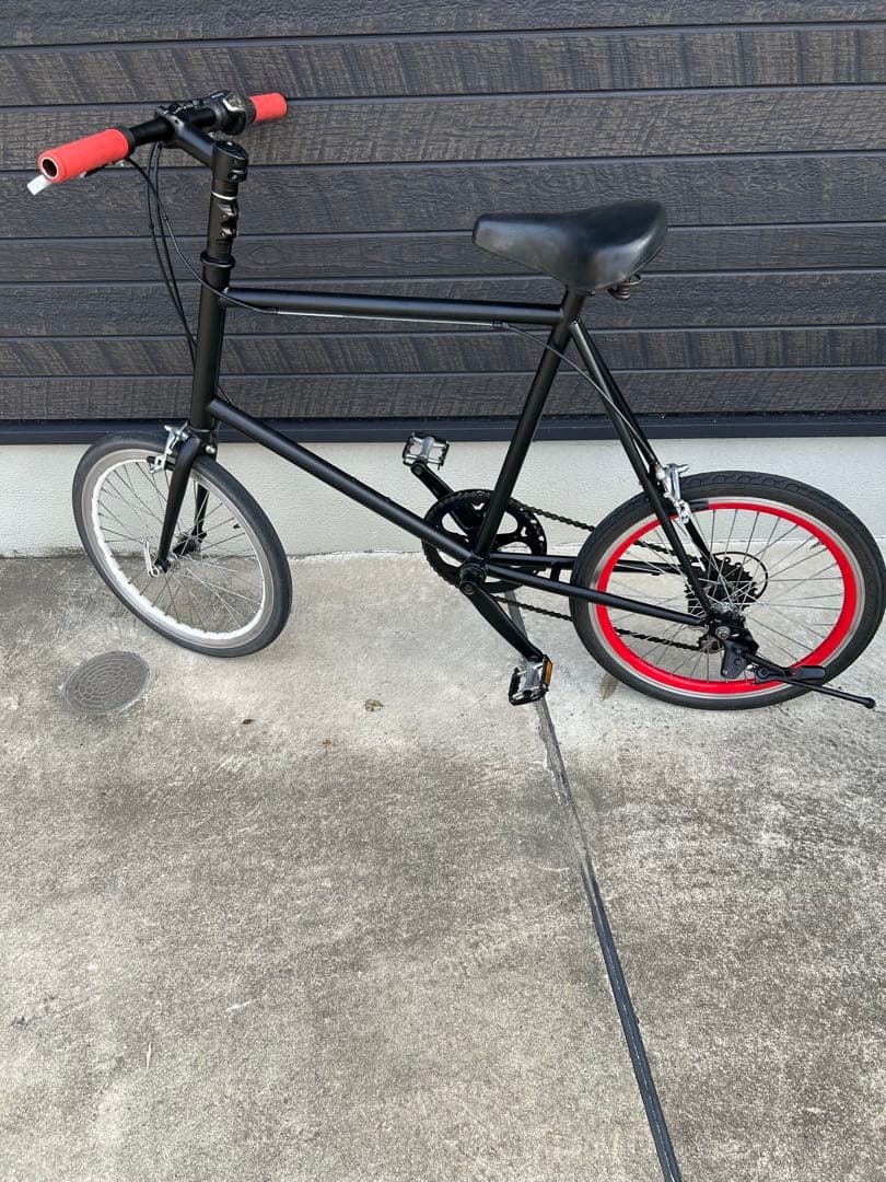 ミニベロ 自転車 マットブラック赤ハンドル整備済