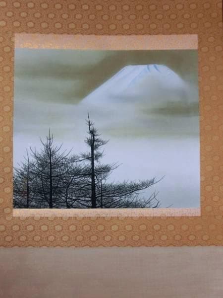 掛軸■富峰 桂翆 富士山 三段表装 茶掛け 雪化粧 冬 日本画 桐共箱 骨董品■
