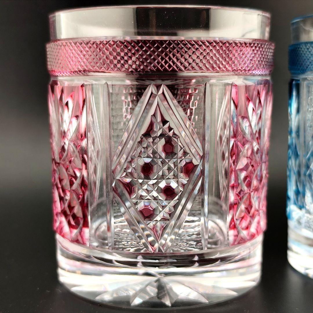 【極希少】復刻薩摩切子 第一人者 阪本光男 作 ペアロックグラス 刻印あり