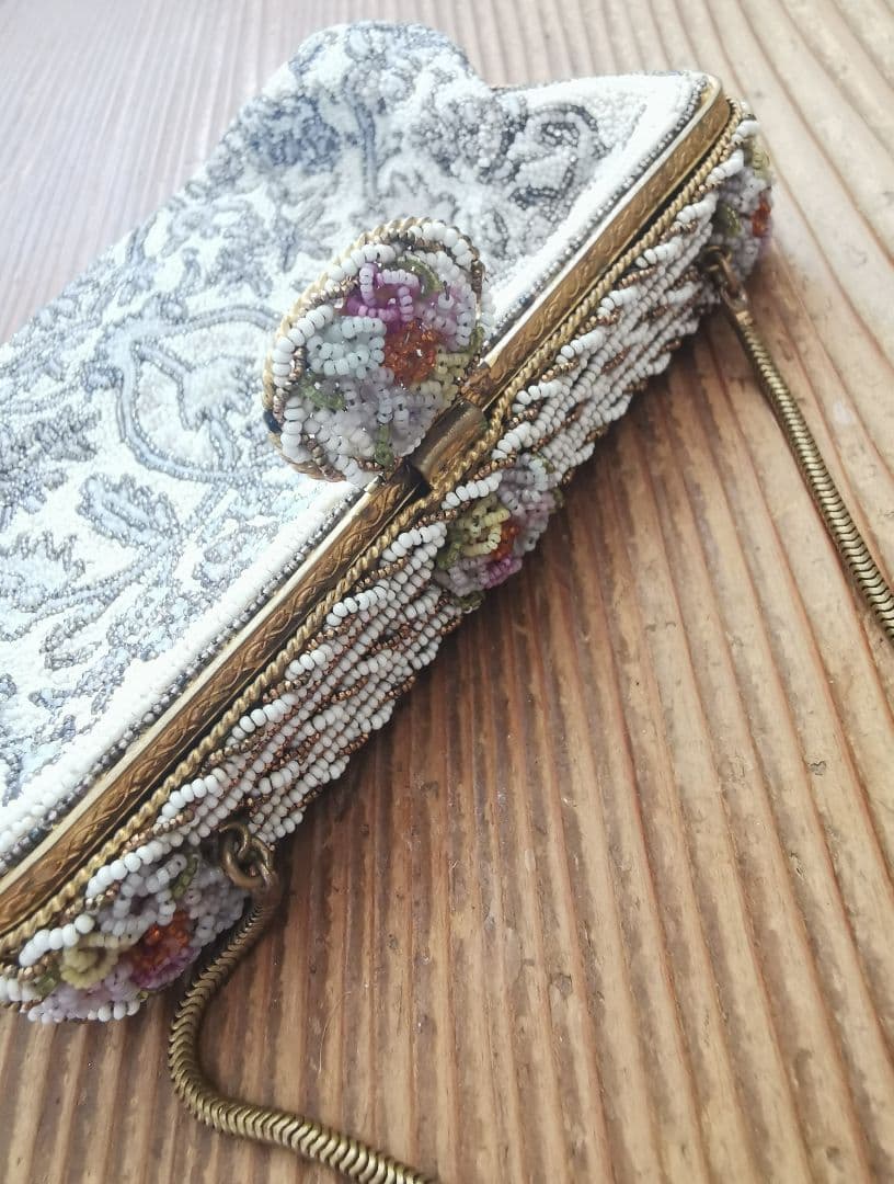 アンティーク マイクロビーズガラス 乳白透金ビーズ イブニング/パーティーバッグ