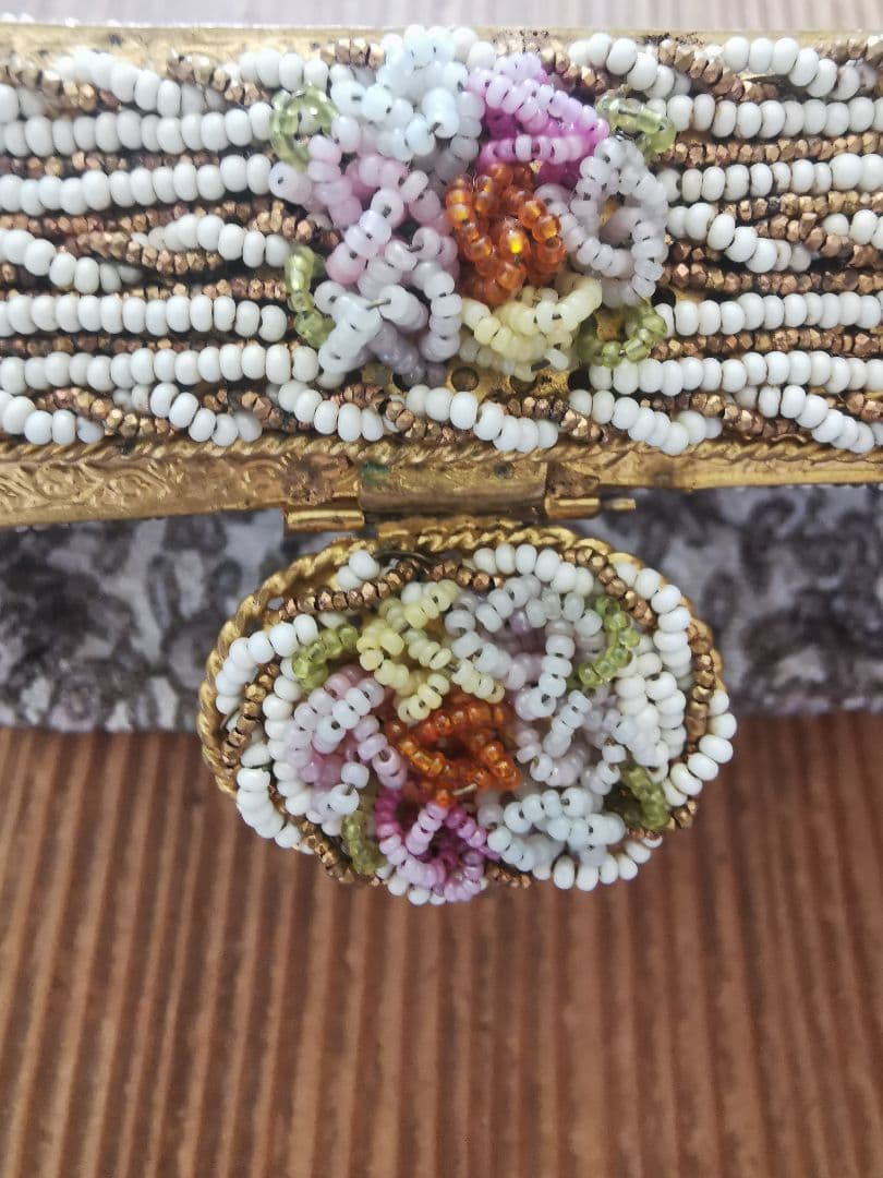 アンティーク マイクロビーズガラス 乳白透金ビーズ イブニング/パーティーバッグ