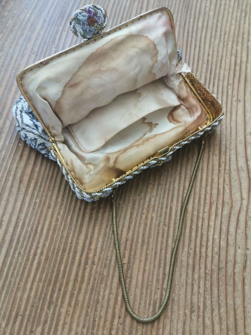 アンティーク マイクロビーズガラス 乳白透金ビーズ イブニング/パーティーバッグ