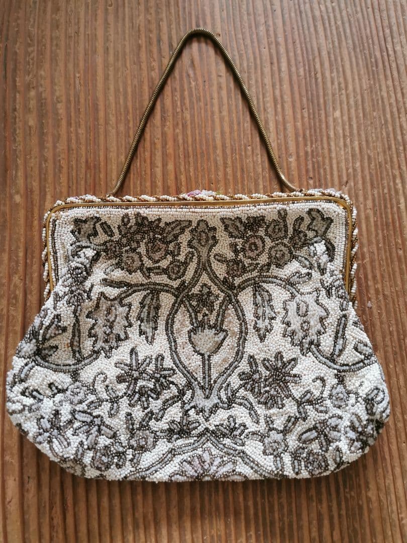 アンティーク マイクロビーズガラス 乳白透金ビーズ イブニング/パーティーバッグ