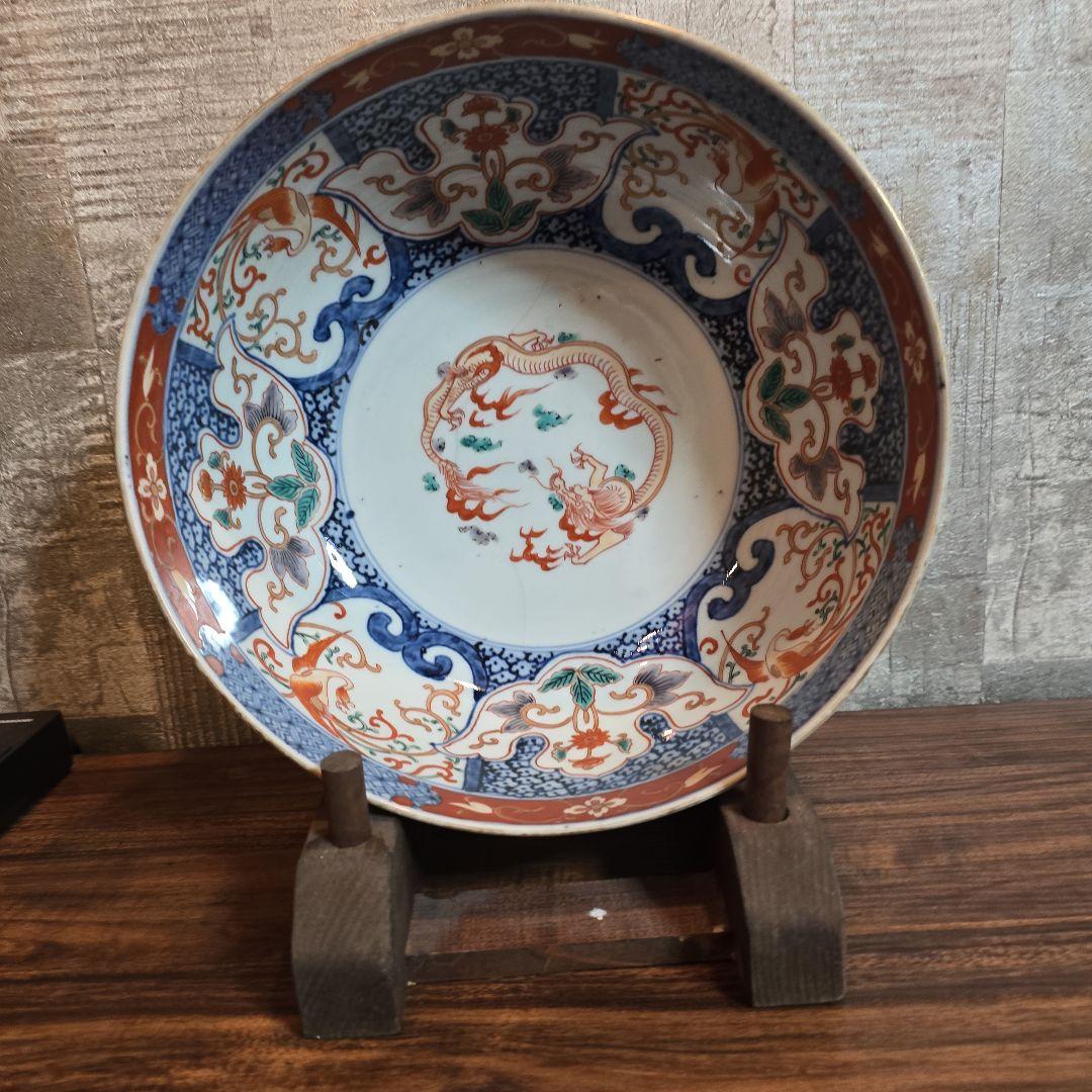 【骨董品】古伊万里　明治 赤絵皿 色絵 金彩 大皿