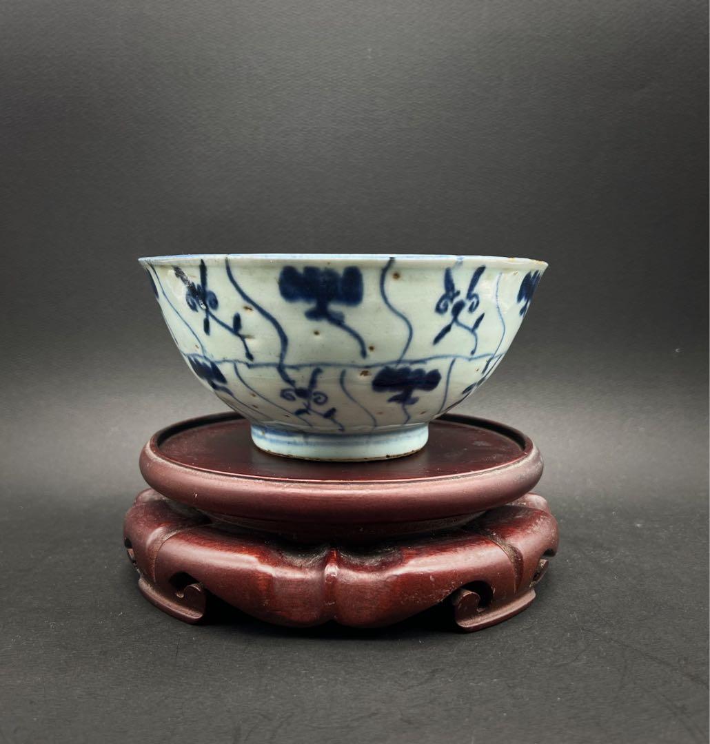 中国美術 古玩 骨董品 清代 雲紋樣青花大碗 古道具