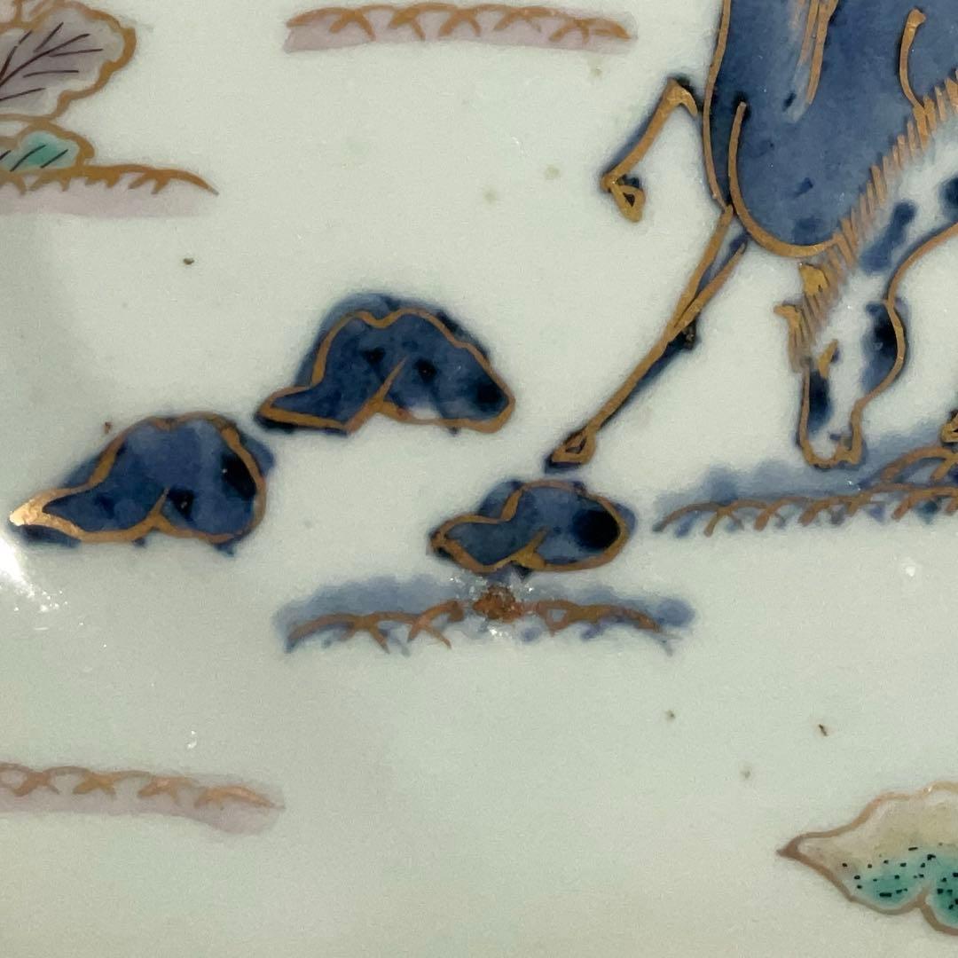 伊万里金襴手馬図変形皿　江戸　古伊万里　金直し　R0917w2ダH