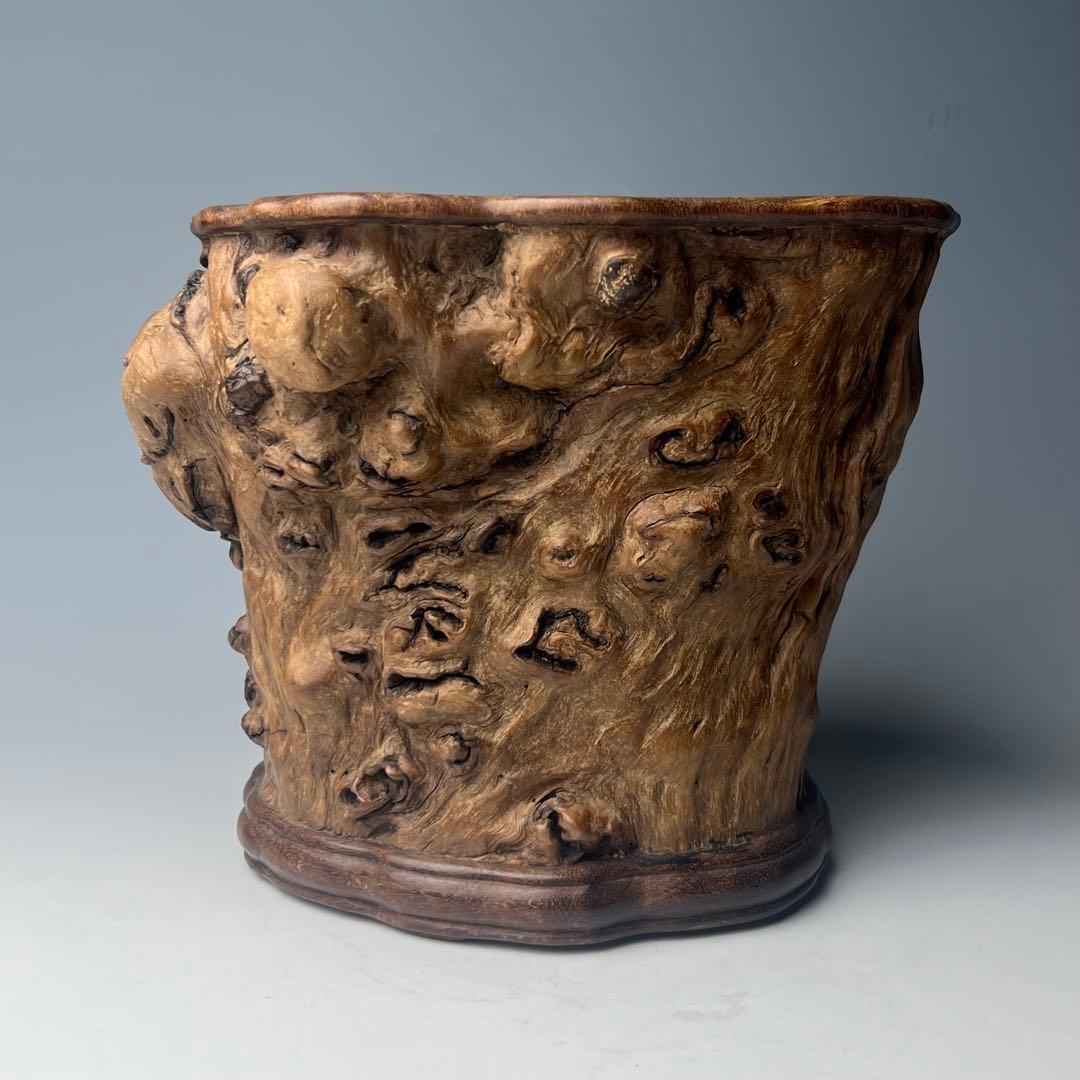 自然木の質感が魅力で優美な逸品 唐物 玉杢筆筒 文房四宝 中国美術 古玩