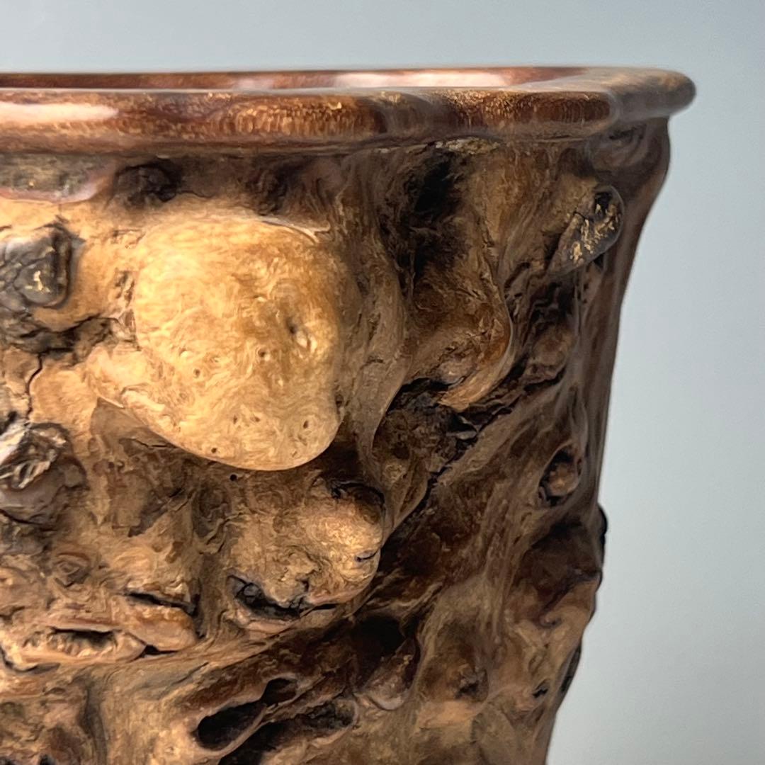 自然木の質感が魅力で優美な逸品 唐物 玉杢筆筒 文房四宝 中国美術 古玩