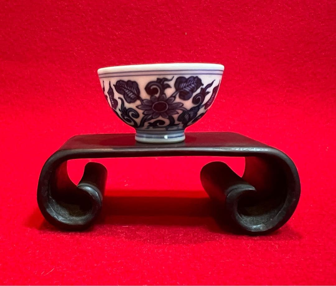 平安竹泉 青花 染付 盃 鸡心盃 茶器 茶道具