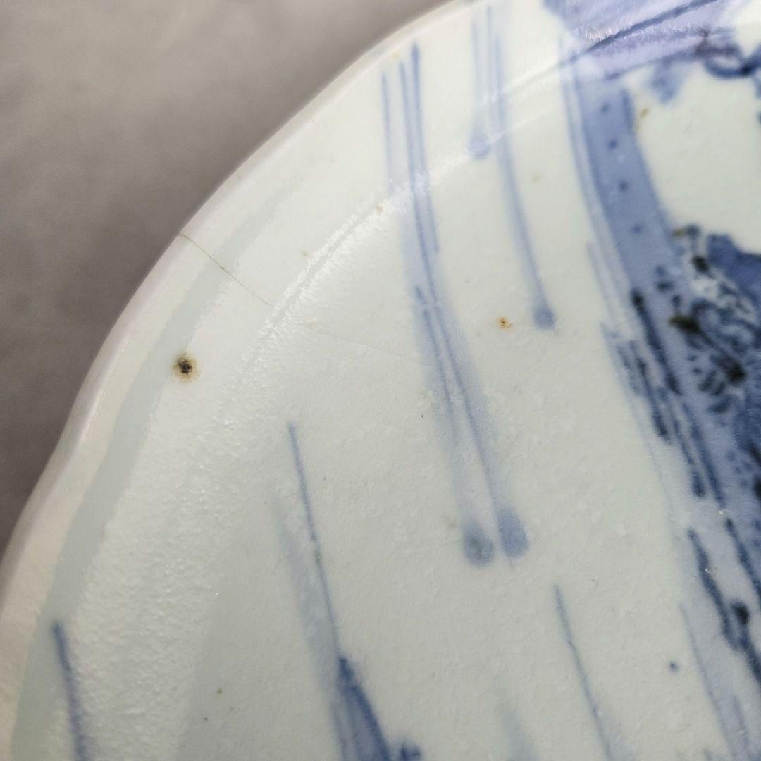 古伊万里　染付　古印判　六寸皿　江戸時代　型紙摺印判　金直し　金継ぎ　骨董