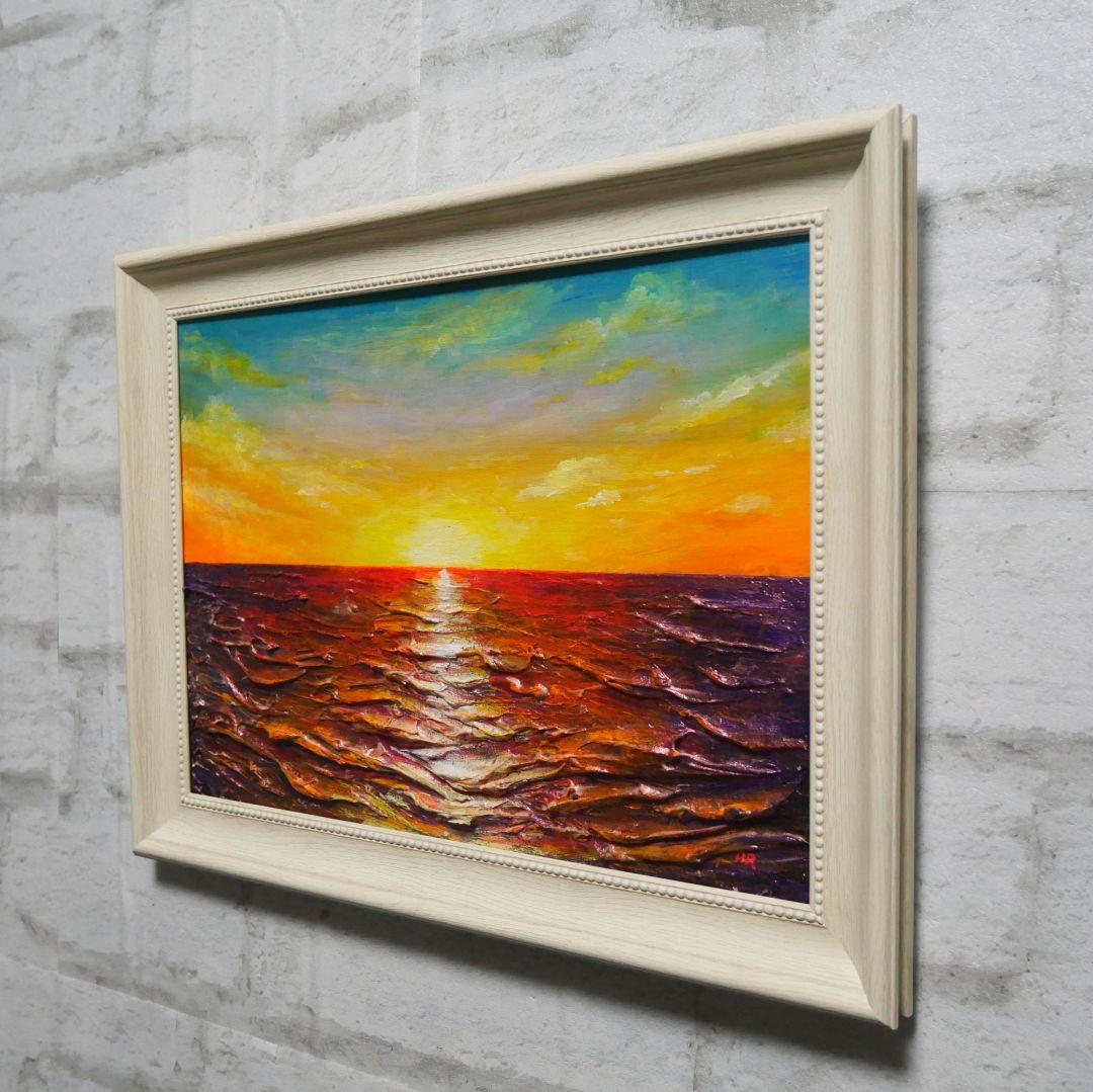 油絵 油彩 油彩画 絵 絵画 【朝日に輝く海】