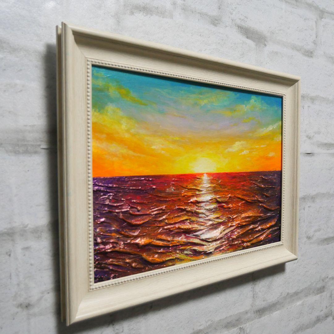 油絵 油彩 油彩画 絵 絵画 【朝日に輝く海】