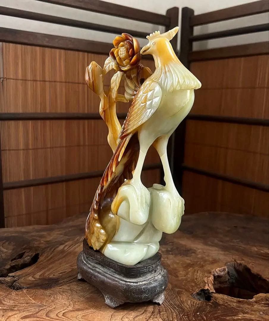 古翡翠 緑砡石 瑪瑙 鳳凰 象嵌台座