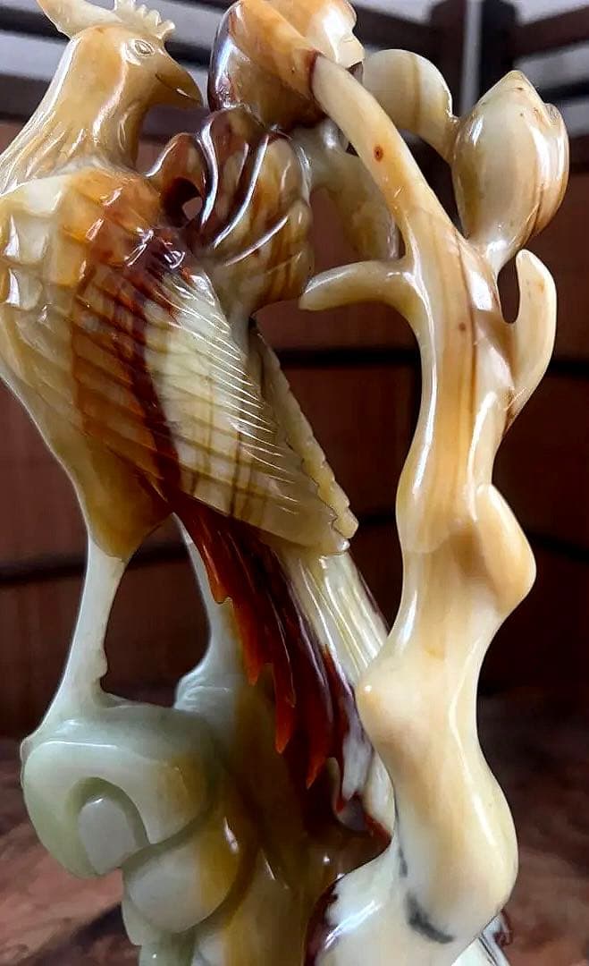 古翡翠 緑砡石 瑪瑙 鳳凰 象嵌台座