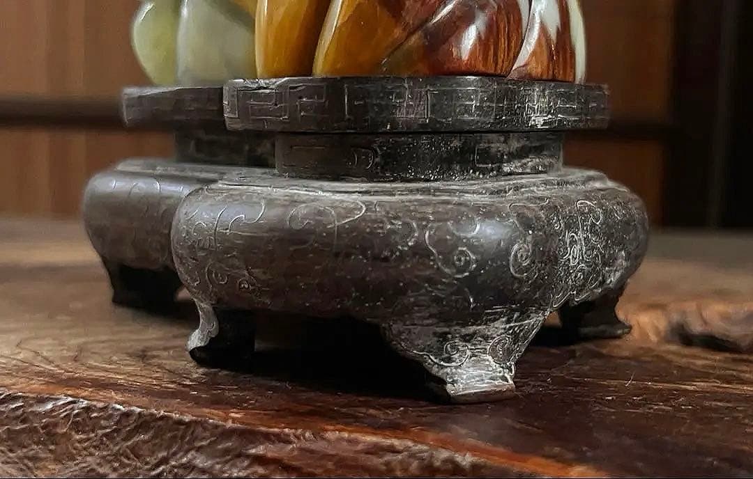 古翡翠 緑砡石 瑪瑙 鳳凰 象嵌台座