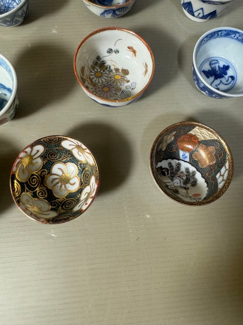 2413  九谷焼　猪口　まとめ売り　合計11客　時代物