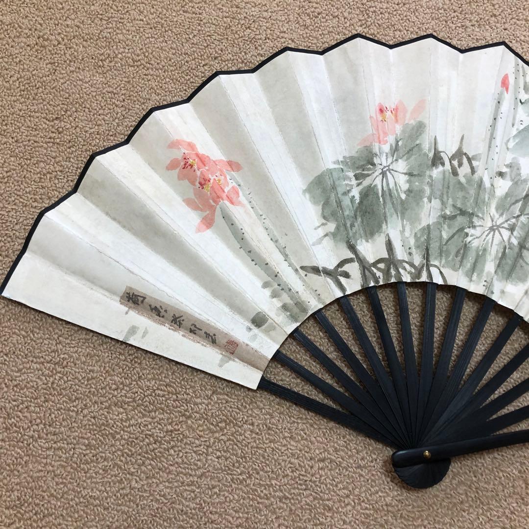 旧家蔵出　扇子　清国　名家　豫生 「清風朝月」 扇面絵 肉筆保証　古美術 水墨画