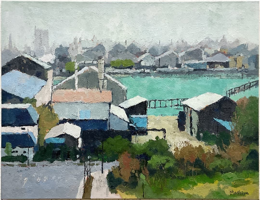 絵画 289 油絵/風景/東京の街景/新木場/材木工場/P15号