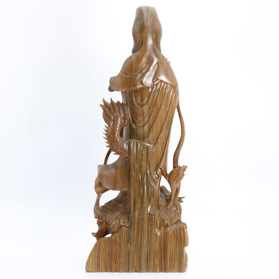 林 洪英作　緑壇木彫 龍上観音像　仏教美術　SX115