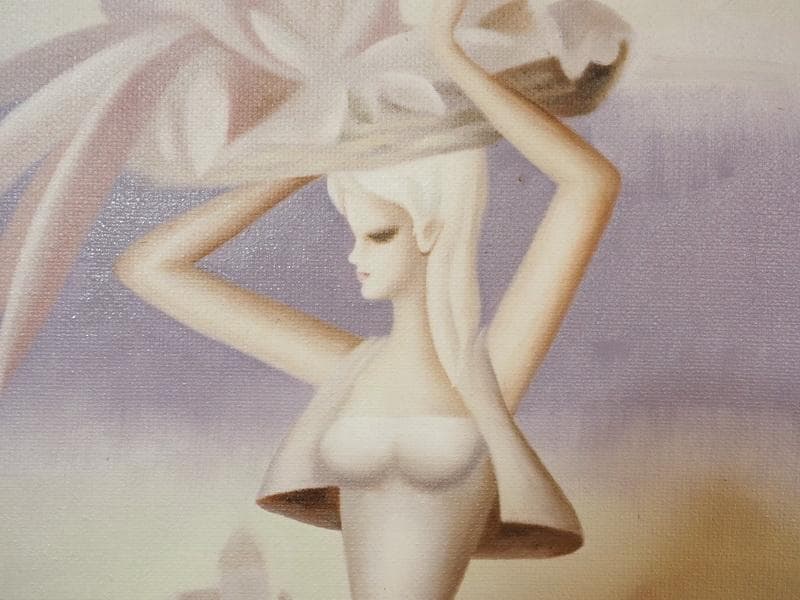 【値下げ】人物画　油絵　東郷青児　婦人像　F6　額付き　手描き　肉筆