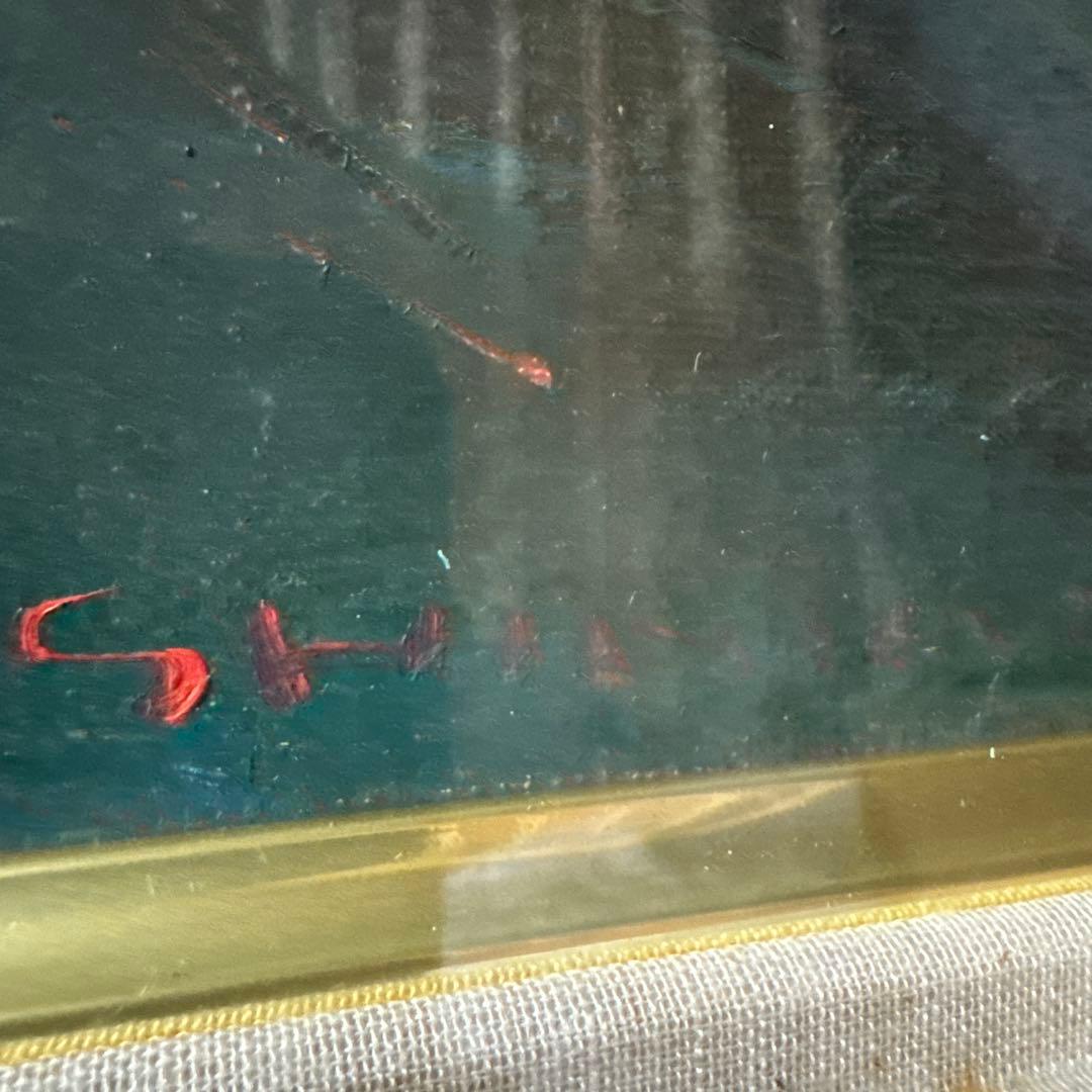 水口新一　直筆サイン入り　『穂高連峰』　F6号　油彩　額縁　ガラス