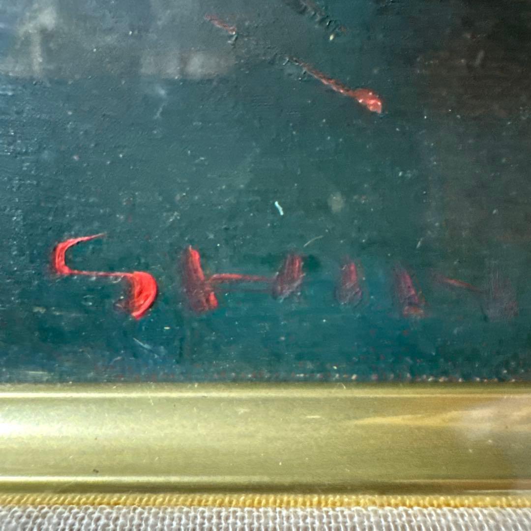 水口新一　直筆サイン入り　『穂高連峰』　F6号　油彩　額縁　ガラス