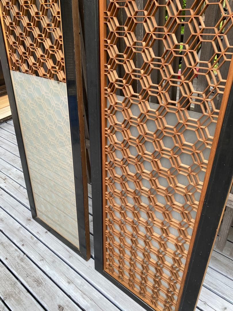 欄間　2枚セット　すりガラス付き　アンティーク　古民家