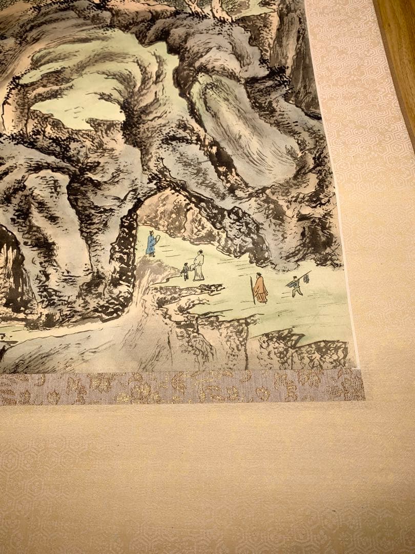 中国 絹本掛軸 高閣　街秋中堂　状態良好