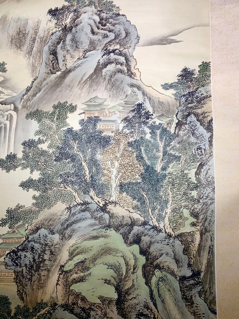 中国 絹本掛軸 高閣　街秋中堂　状態良好