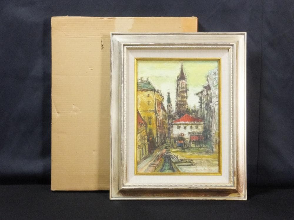 三觜正之　直筆サイン『ベニス風景』油彩 1971年 4号 0313E