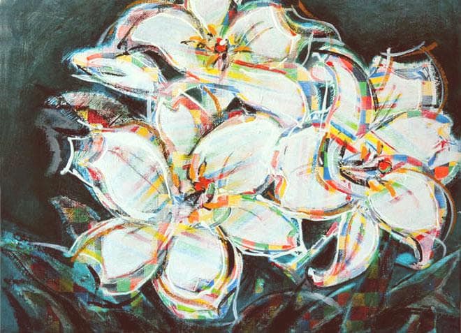 油絵 菅家令子 絵 絵画 インテリア 額付(銀) F4-091316 花 ゆり