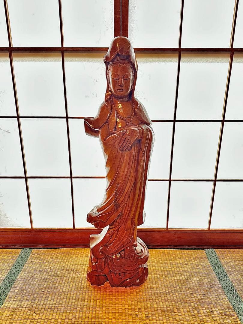 白衣観音 木彫 3尺 仏像 彫刻 コレクター