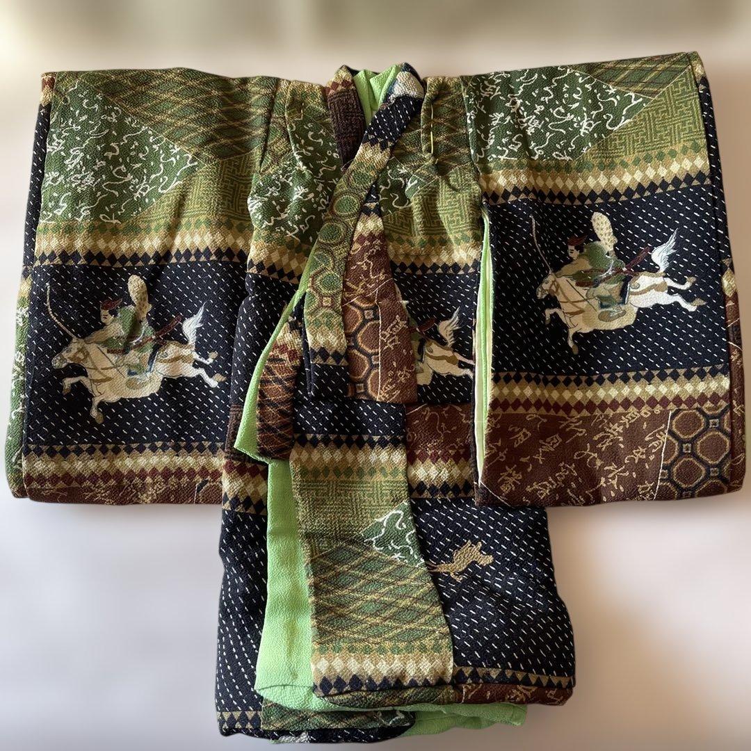 古布縮緬　二枚重ね　人形の着物　馬　やぶさめ　103103