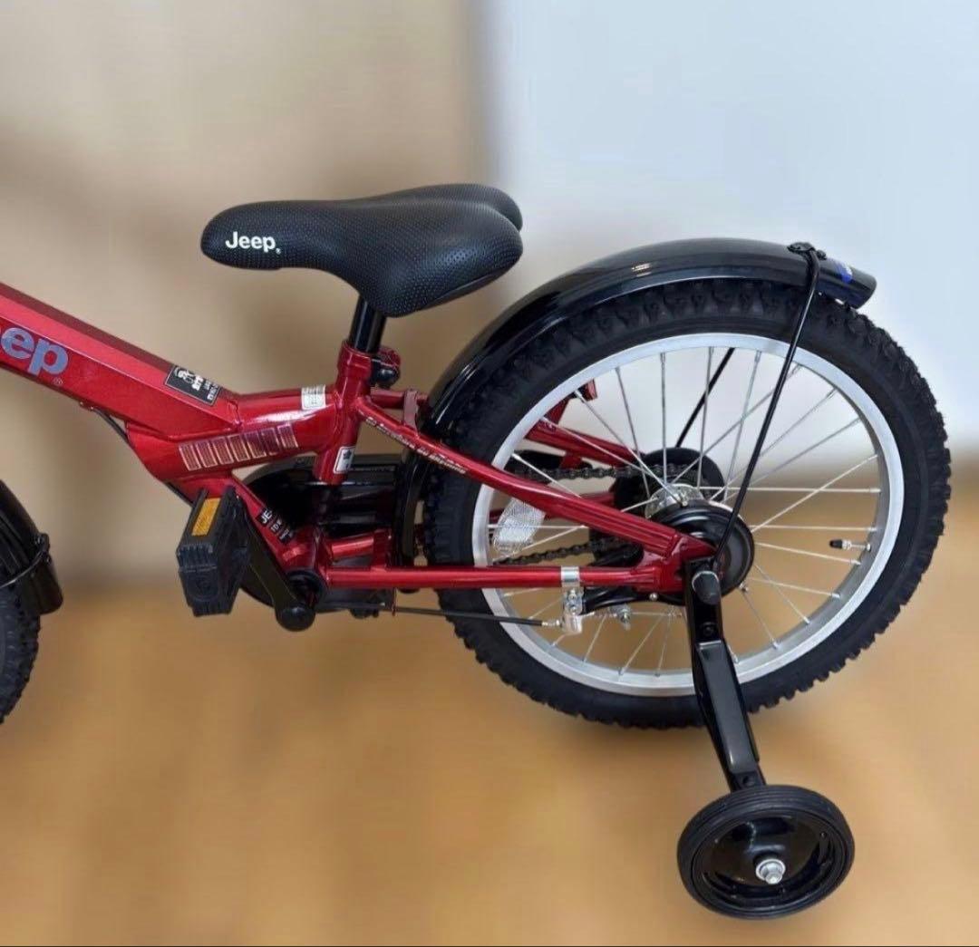 【極美品】Jeep 子供用自転車 16インチ 赤 前カゴ付き 補助輪付き