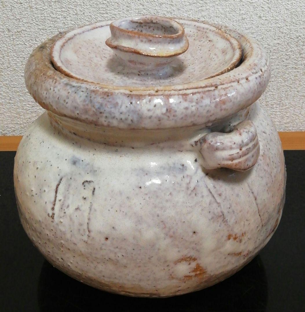 宇田川聖谷作　萩焼　耳付　水指　共箱　共布　茶道具