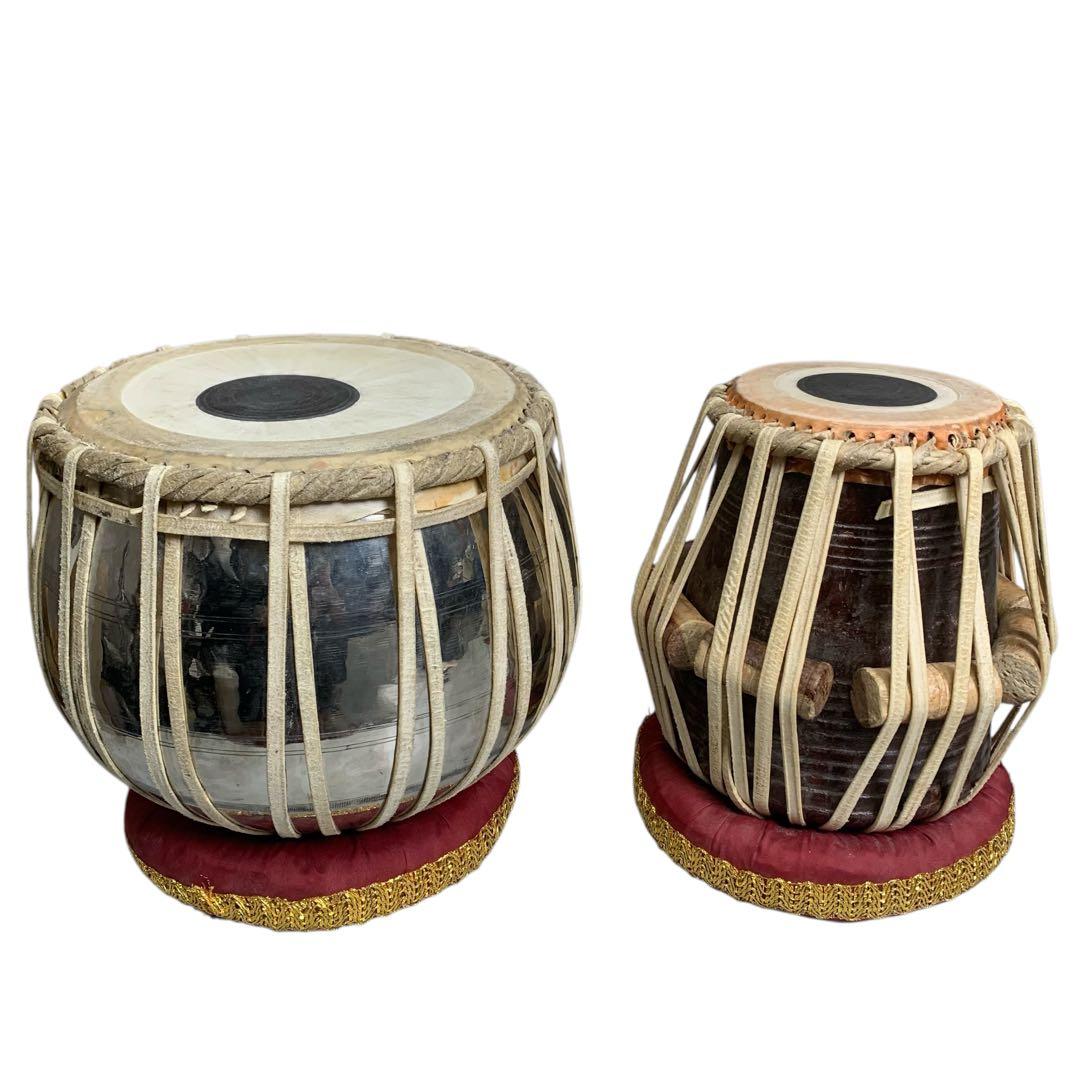 【希少】インド打楽器 タブラ&バヤンセット 台座付き