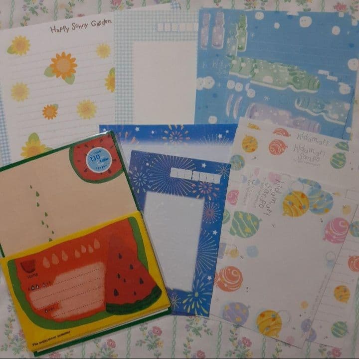 【C】 サマー　夏　スイカ　アイス　レターセット　フレークシール