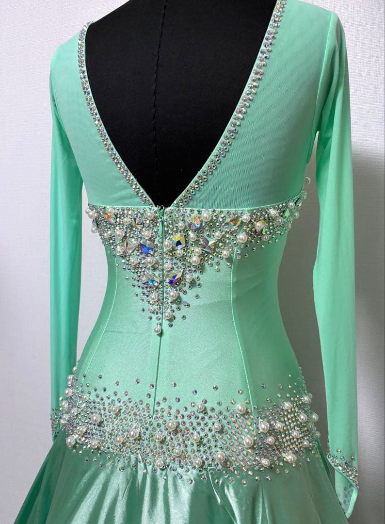 社交ダンスドレス　デモ用ドレス　競技用　ソシアルダンス　ミントグリーン