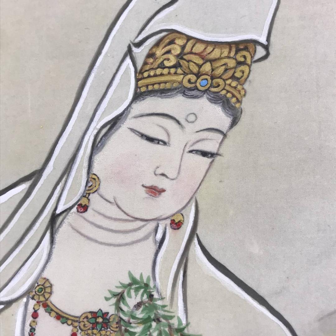 【真作】大関青園/観音図/仏事掛/人物図/掛軸☆宝船☆AD-551