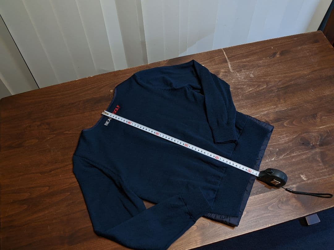 ビームス　ゴルフ ウェア　切替　異素材　中綿　ウール　ニット　ジャケット　紺 M