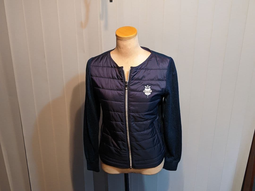 ビームス　ゴルフ ウェア　切替　異素材　中綿　ウール　ニット　ジャケット　紺 M