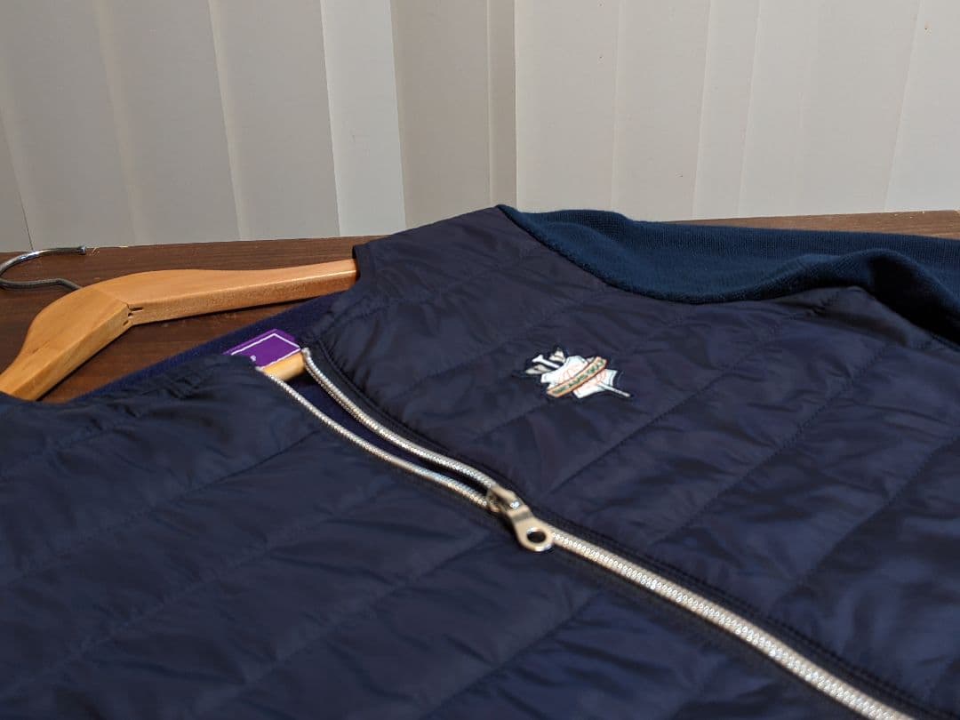 ビームス　ゴルフ ウェア　切替　異素材　中綿　ウール　ニット　ジャケット　紺 M