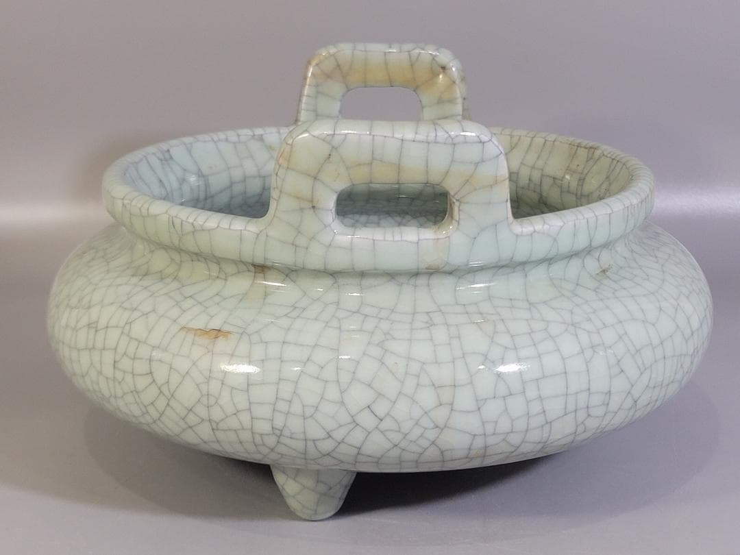 中国美術 哥釉 大香炉 時代物 DT337