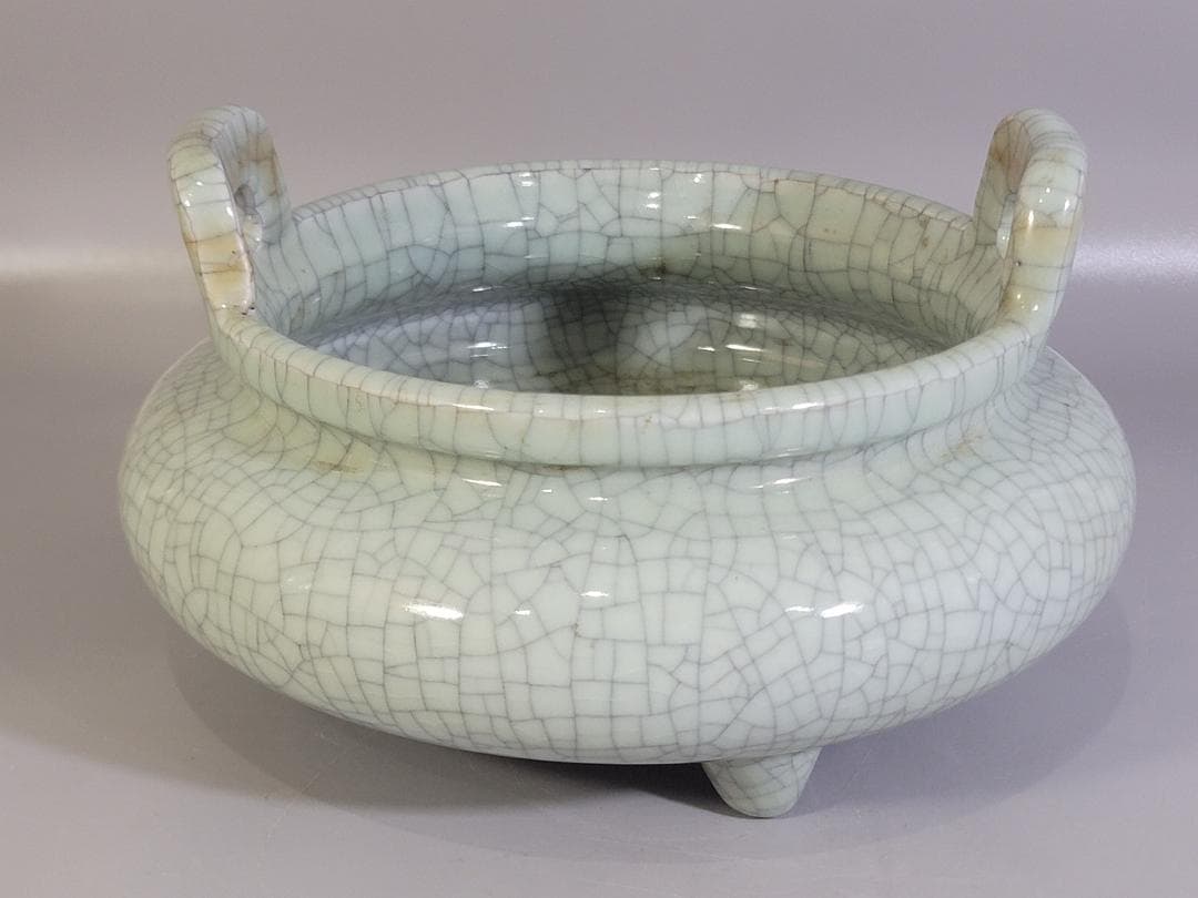 中国美術 哥釉 大香炉 時代物 DT337