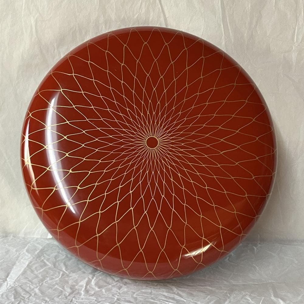 F1418 岡本陽斎 金網目蒔絵 朱喰篭 共箱 菓子器 蓋物 喰籠 食籠 茶道具