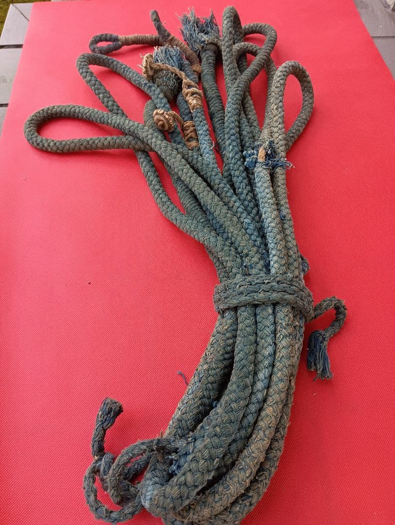 江戸時代後期幕末頃阿波淡路國徳島藩蜂須賀家知行地内武家旧家蔵出藍染武具馬具根付綱