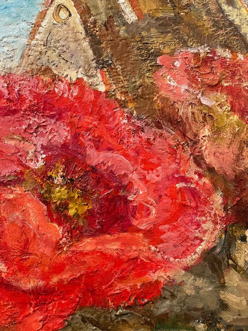 「真作」辻司「牡丹と花嫁」風景画　油彩画　額装　サイン有り　F15号