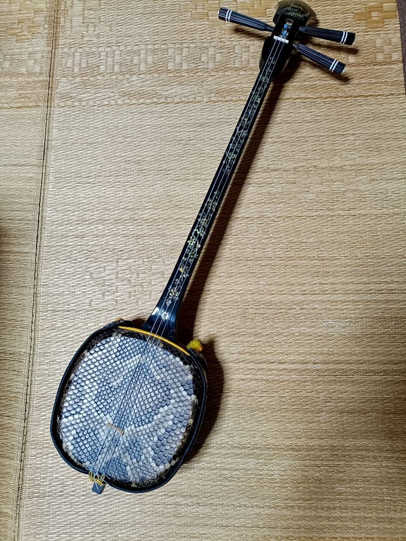三線本体 ヘビ皮 黒/金/青