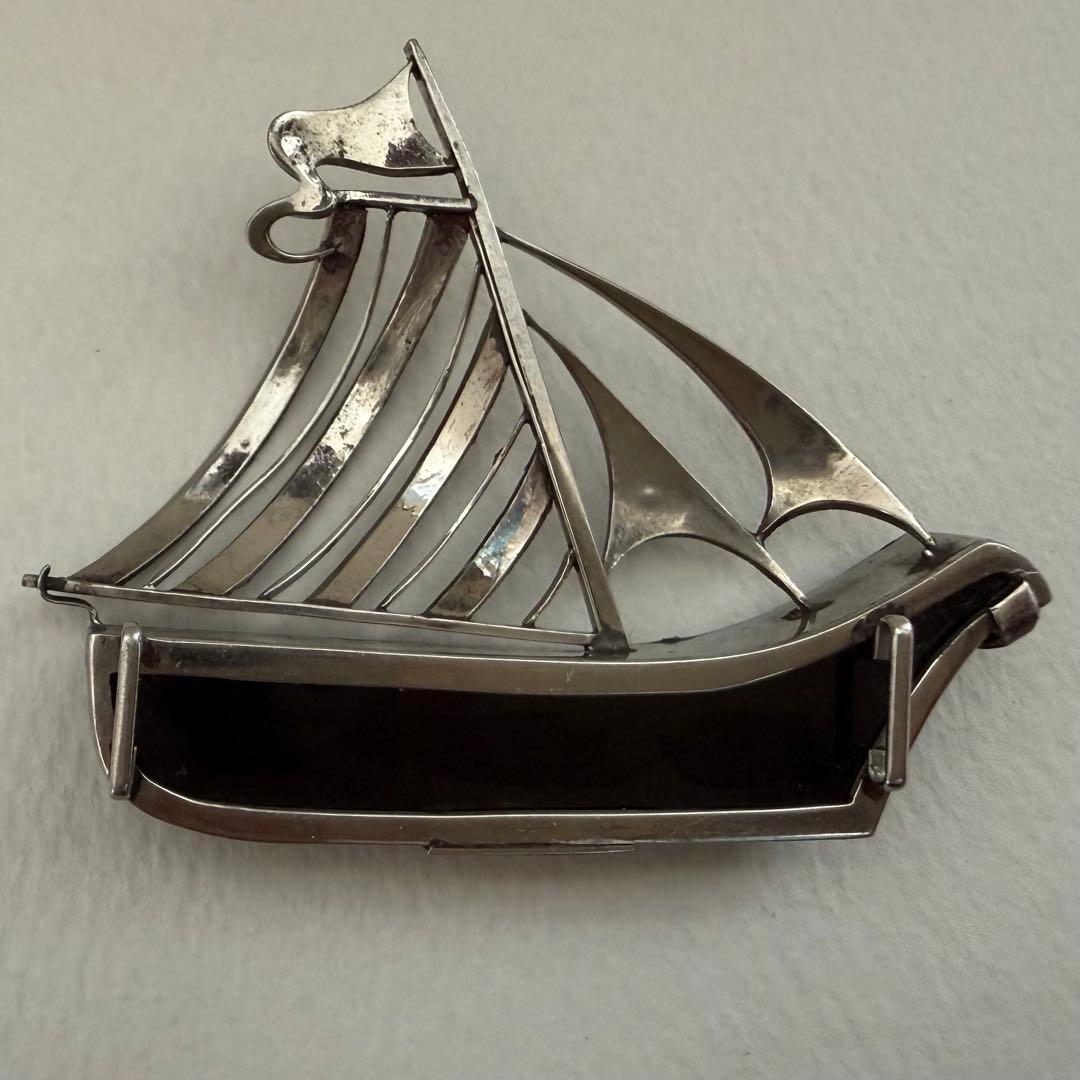 アンティーク帯留　帆船　綺麗な彫り　大正ロマン